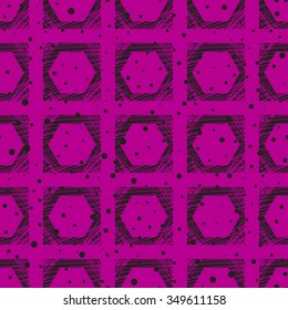 Bright geometric seamless pattern with different shapes in grunge style. Vector illustration.