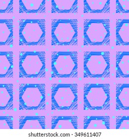 Bright geometric seamless pattern with different shapes in grunge style. Vector illustration.