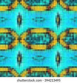 Bright geometric seamless pattern with fabric texture. Vector illustration.