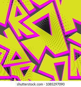 Bright geometric seamless pattern with grunge effect.