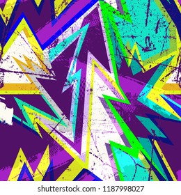 Bright geometric seamless pattern with grunge effect