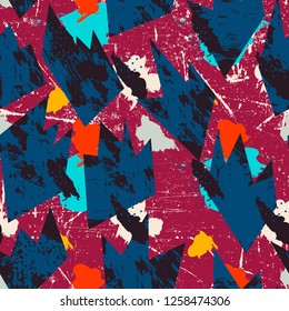 Bright geometric seamless pattern with grunge effect