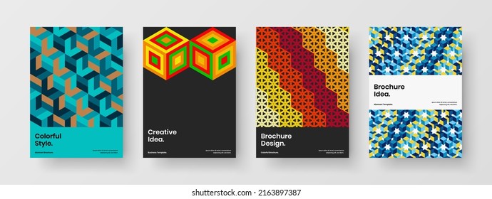 Bright geometric shapes booklet layout composition. Premium corporate cover A4 vector design illustration collection.