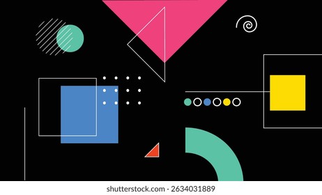 Bright geometric shapes with clean outlines on black. Perfect for futuristic, tech, and artistic design compositions.