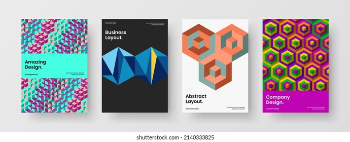 Bright geometric shapes corporate cover template composition. Original front page vector design layout bundle.