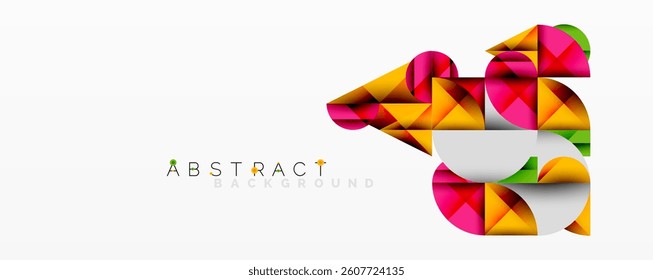 Bright geometric shapes form abstract design. Vibrant colors create modern visual experience. White space provides contrast, enhancing overall composition.