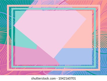 bright geometric shapes, leaves. Empty Space For Image Or Text. grunge effect