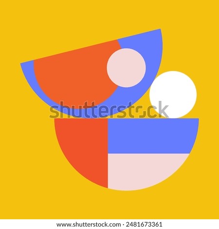Bright geometric shapes stacked on top of each other in vertical balance on bright yellow background. Design abstract symbols for marketing, logo, business, advertising, avatar in simple flat style.
