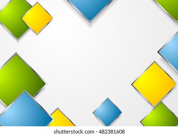 Bright geometric squares with metallic frame vector design