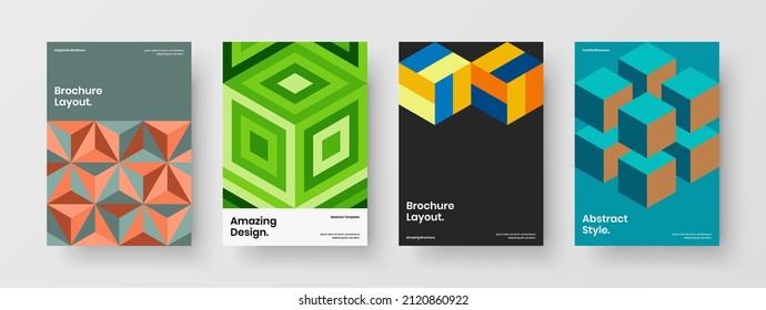 Bright geometric tiles leaflet concept composition. Abstract cover A4 vector design illustration bundle.