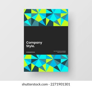 Bright geometric tiles leaflet template. Abstract annual report vector design layout.