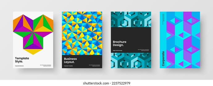 Conjunto de diseño de folletos de azulejos geométricos luminosos. Cobertura corporativa minimalista colección de concepto de vector de diseño A4.