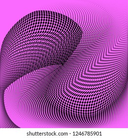 Bright geometric violet black grunge halftone pattern. Soft dynamic lines. Abstract vector illustration with dots. Modern polka dots background. Half tone pop art backdrop
