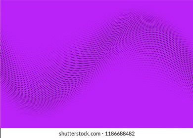 Bright geometric violet black halftone pattern. Soft dynamic lines. Abstract vector illustration with dots. Modern trendy polka dots background