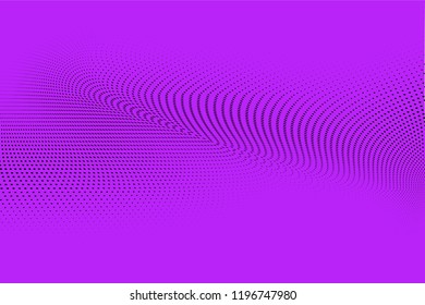 Bright geometric violet black halftone pattern. Soft dynamic lines. Abstract vector illustration with dots. Modern trendy polka dots background