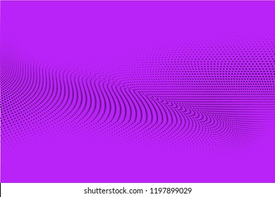 Bright geometric violet black halftone pattern. Soft dynamic lines. Abstract vector illustration with dots. Festive trendy polka dots background