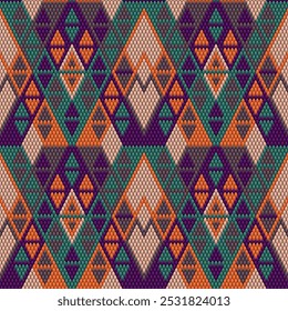 Bright Geometric Winter Christmas Seamless Pattern with Diamond Shapes and Bold Colors