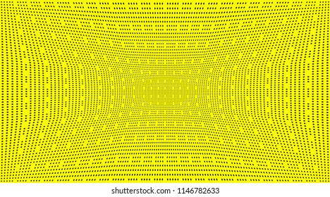 Bright geometric yellow black halftone pattern. Soft dynamic lines. Abstract vector illustration with dots. Modern polka dots background