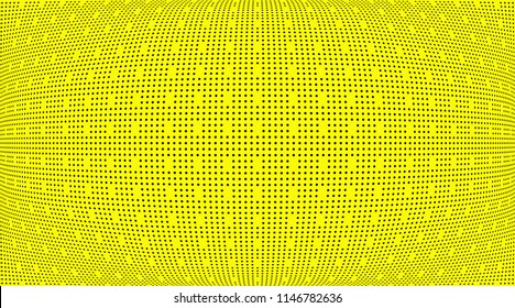 Bright geometric yellow black halftone pattern. Soft dynamic lines. Abstract vector illustration with dots. Modern polka dots background