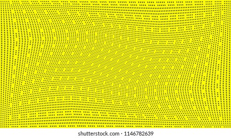 Bright geometric yellow black halftone pattern. Soft dynamic lines. Abstract vector illustration with dots. Modern polka dots background