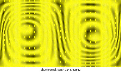 Bright geometric yellow black halftone pattern. Soft dynamic lines. Abstract vector illustration with dots. Modern polka dots background