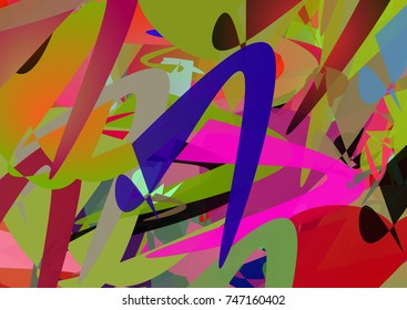 Bright geometrical background. Abstract fresh picture. Yellow, green, brown colors, halftones. Abstract background out of various geometrical shapes. Bright colorful artwork for print, poster, card.