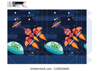 bright gift box with space and aliens