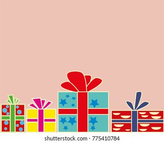 Bright gift boxes on a pink background