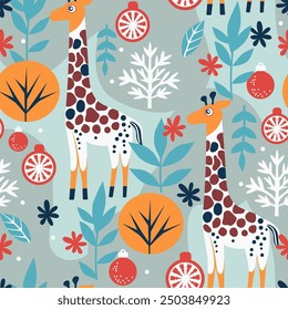 bright giraffes in the winter forest. 