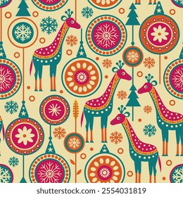 bright giraffes in the winter forest. 