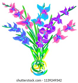 Bright gladioli in a crystal transparent vase vector graphics
