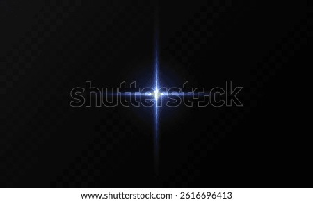Bright glare set on transparent background, vector realistic neon star, spotlight reflection, magic flash, bright ray of hope, star explosion.