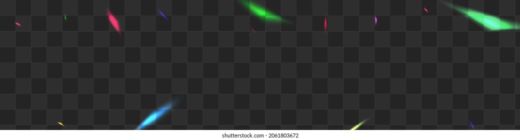 Bright Glare Vector Transparent Panoramic Background. Iridescent Confetti Cool Illustration. Neon Sparkle Digital Border. Holographic Paper Bokeh Template.