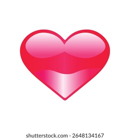 Bright glassy heart love icon with red pink glowing light effect reflection for valentine day card wedding romantic decoration on isolated background