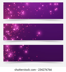 Bright glittering sparkle flare headers set. Vector illustration