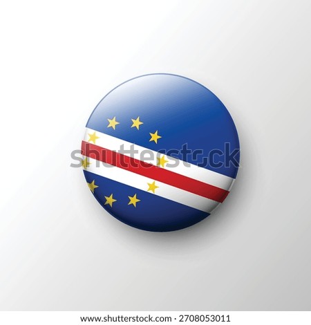 A bright glossy 3D button of the Cape Verde flag showcasing its blue field, red-white stripe, and circular yellow stars.