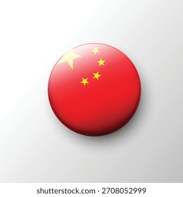 Ein heller glänzender 3D-Button der chinesischen Flagge mit dem großen goldenen Stern, umgeben von vier kleineren Sternen auf lebhaft rotem Hintergrund.