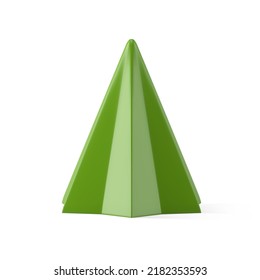 Bright glossy green fir tree polygon pyramid figure winter holiday symbol 3d template realistic vector illustration. Shiny cute metallic or glass Christmas spruce minimalist decorative design bauble