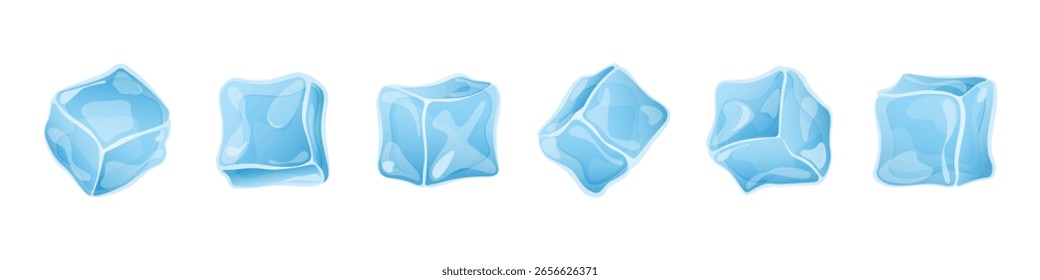 Ilustraciones de cubitos de hielo brillantes y brillantes en diferentes Formas y ángulos