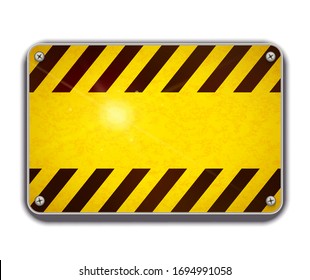 Bright glossy metal plate, warning sign template isolated on white