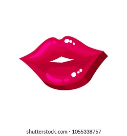 Bright glossy pink lips cartoon vector Illustration on a white background