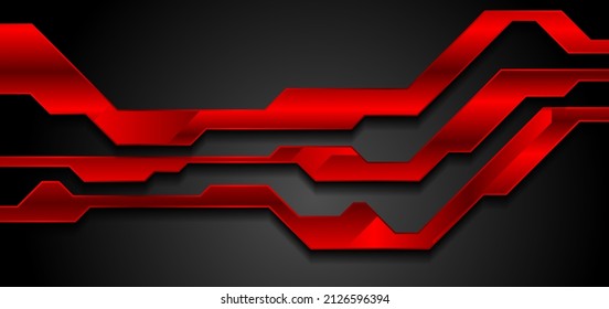 Bright glossy red and black abstract technology geometric background. Vector design