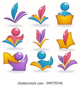 bright glossy and shine book, reading, education, icons, symbols and logo