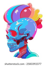 Bright glossy skull with mohawk. Vector isolated illustration.