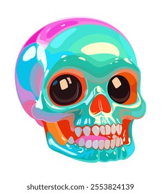 Bright glossy skull. Vector isolated illustration. Cute jelly skull in vivid colors.