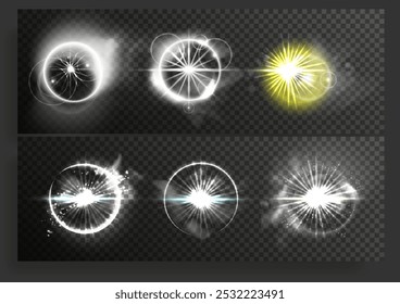 Bright Glow Burst Star Effect Overlay Vector Geïsoleerde Set 