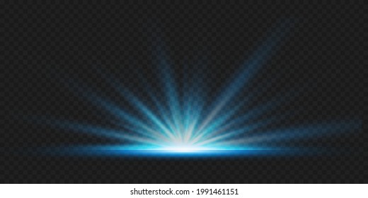 Efecto luminoso de las estrellas azules.Ilustración vectorial de un color azul. Conjunto de efectos de la luz. Flashes y bengalas. Rayos luminosos. Líneas brillantes. Ilustración vectorial. 