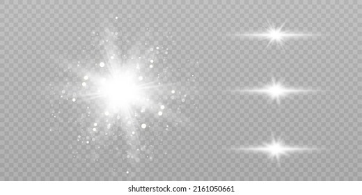 Bright glow effect. Star, sun sparkles on a transparent background. Vector illustration.