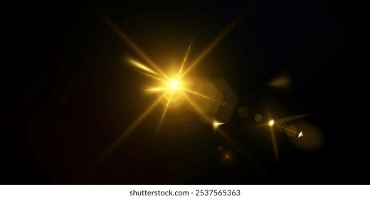 Bright glow of light lens reflection with rays and glare. Abstract glow effect for game interface design. Vector