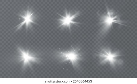 Bright glow of light lens reflection. Futuristic glow effect for game interface design. Bright light effects set.	